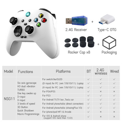 Belaidis BT žaidimų pultelis, mechaninis žaidimų valdiklis PC Hall Trigger 3D giroskopo vairasvirtė, skirta asmeniniam kompiuteriui Windows 7 10 11