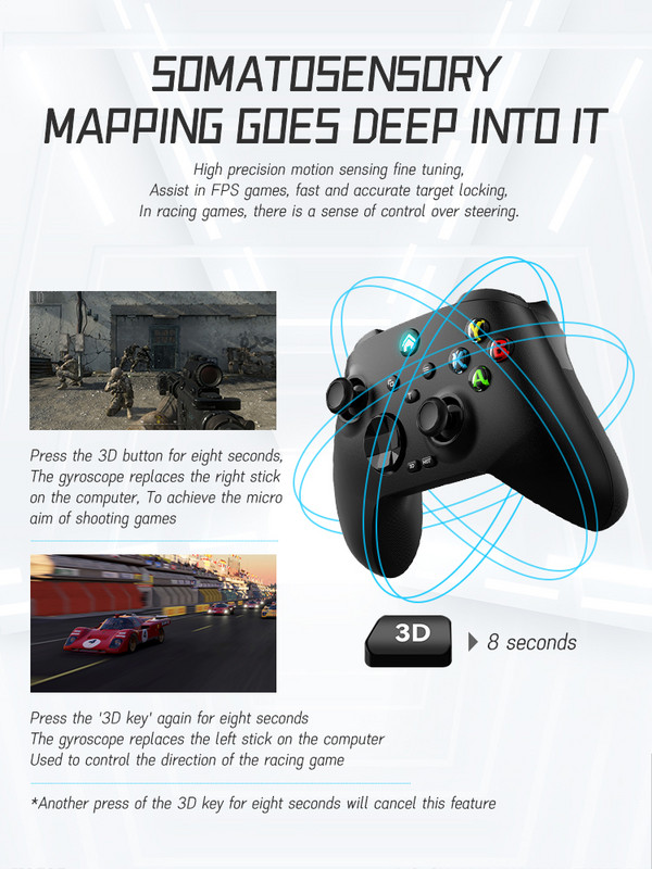 Belaidis BT žaidimų pultelis, mechaninis žaidimų valdiklis PC Hall Trigger 3D giroskopo vairasvirtė, skirta asmeniniam kompiuteriui Windows 7 10 11
