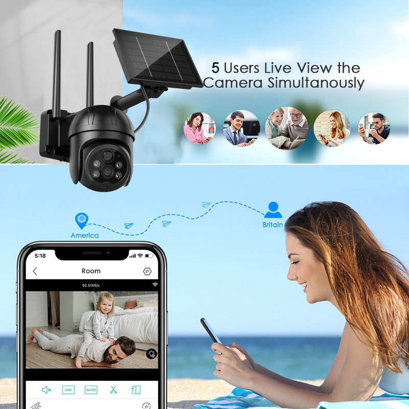 1080P 4G lauko kamera su saulės baterija GSM SIM kortele Vaizdo stebėjimas Namų apsauga Apsauga belaidžiai Wifi kameros