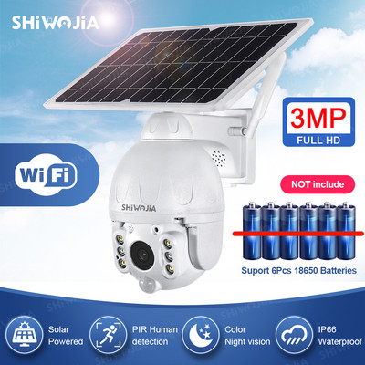 SHIWOJIA соларен панел камера Wifi версия PTZ 4X 3MP външна охрана Безжичен монитор Водоустойчив CCTV Интелигентно домашно наблюдение