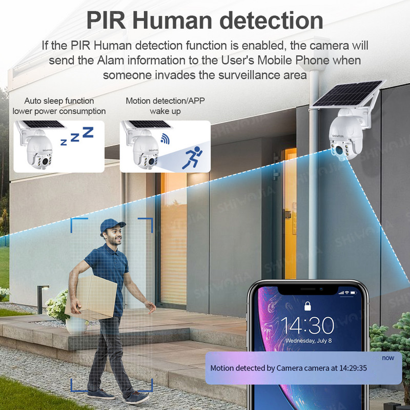 SHIWOJIA päikesepaneeli kaamera Wifi versioon PTZ 4X 3MP välistingimustes turvaline juhtmevaba monitor veekindel CCTV nutika kodu valve