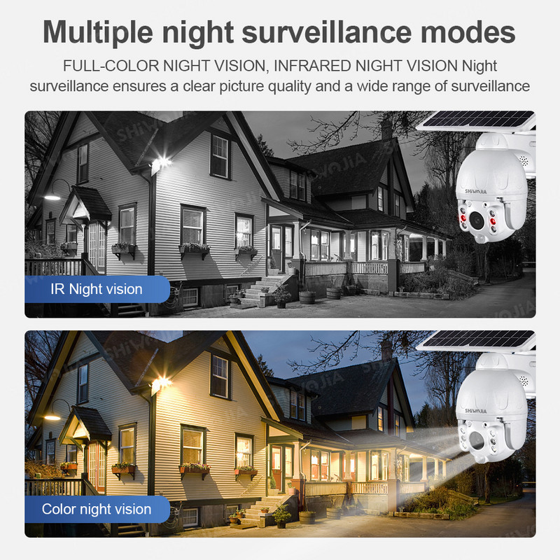SHIWOJIA päikesepaneeli kaamera Wifi versioon PTZ 4X 3MP välistingimustes turvaline juhtmevaba monitor veekindel CCTV nutika kodu valve