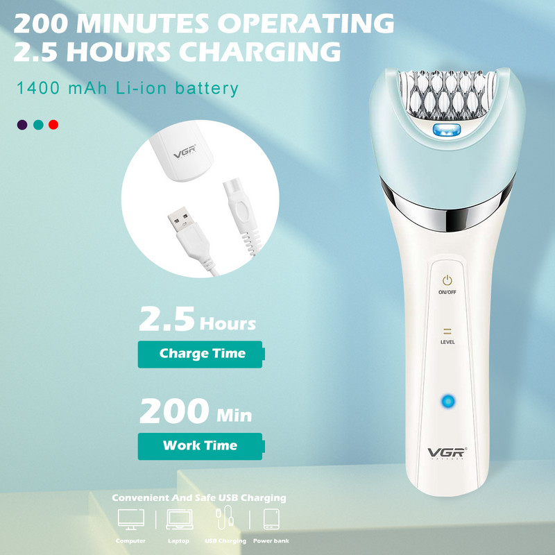 VGR Hair Epilator Electric Lady Shaver Μασχάλες Πόδι Σώμα Αποτρίχωση Εργαλείο Αποτρίχωσης Μπικίνι Φορητή Αποτριχωτική Αποτριχωτική Γυναικεία V-703
