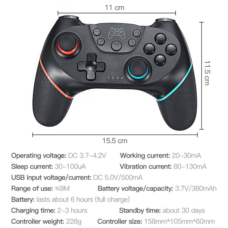 Hot Bluetooth-kompatibilis Pro Gamepad N-Switchhez NS-Switch NS Switch konzol Vezeték nélküli játékvezérlő Videojáték USB joystick vezérlés