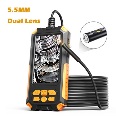 4,5 colio IPS ekranas su dviem kameromis pramoninis endoskopas HD1080P 8 mm 5,5 mm dviejų lęšių borescope LED IP68 vandeniui atsparus standus kabelis P50