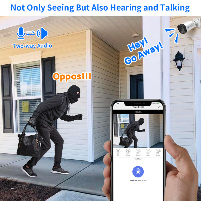 Hiseeu 4K 8MP POE IP kamera dvipusio garso įrašymo CCTV saugos stebėjimo kamera vandeniui atspari IP66 lauko namų vaizdo H.265