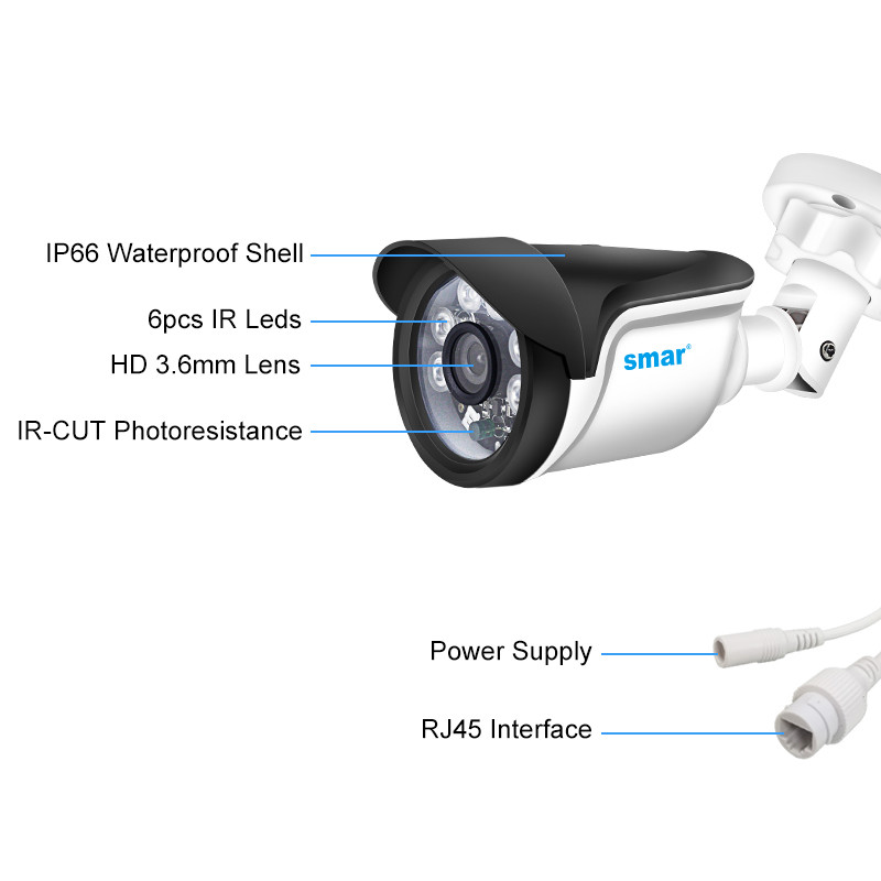 Smar HD H.265 1080P IP kamera 20FPS lauko vandeniui atspari gatvės apsaugos kamera 30vnt IR šviesos diodai 15-25M XMEYE P2P nemokamas ONVIF plastikas