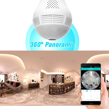 Ασύρματη κάμερα 1080P Mini Panoramic Fish Eye WIFI 360° LED Light Light Light Camera IR Lamp Night Vision Υποστήριξη για Android/iOS