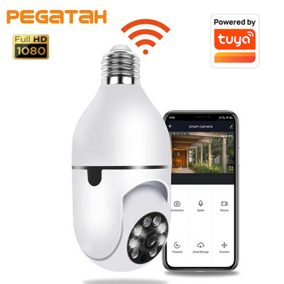 Tuya 1080P Rotire fără fir Urmărire automată Cameră panoramică Bec Wifi PTZ Cameră IP E27 Bec Vizionare de la distanță Camere de securitate