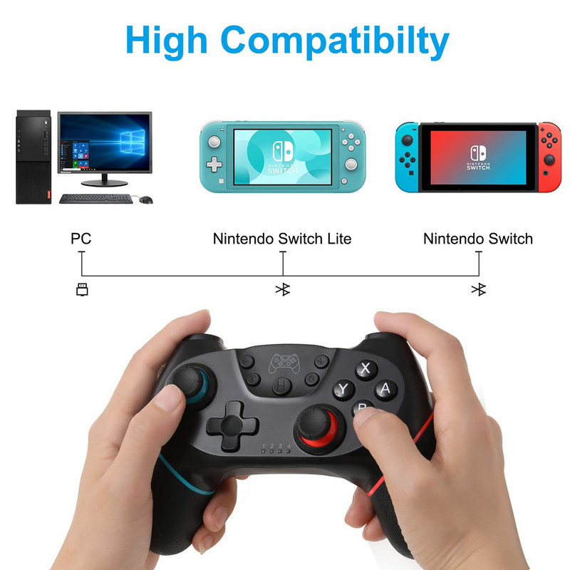Belaidis valdiklis „Bluetooth“ žaidimų pultai, suderinami su „Nintendo Switch“ konsolės „NS-Switch Pro“ vaizdo žaidimų vairasvirte, skirta kompiuteriniam žaidimų pultui