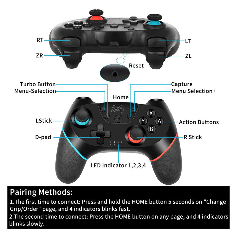 Belaidis valdiklis „Bluetooth“ žaidimų pultai, suderinami su „Nintendo Switch“ konsolės „NS-Switch Pro“ vaizdo žaidimų vairasvirte, skirta kompiuteriniam žaidimų pultui