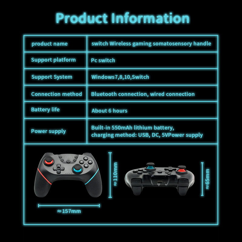 Belaidis valdiklis „Bluetooth“ žaidimų pultai, suderinami su „Nintendo Switch“ konsolės „NS-Switch Pro“ vaizdo žaidimų vairasvirte, skirta kompiuteriniam žaidimų pultui