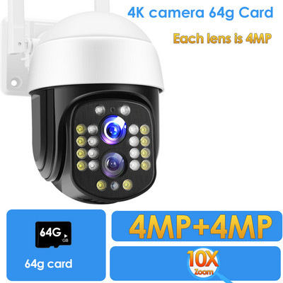 4K žiūroninė IP kamera 8MP WiFi apsaugos kamera su dvigubu objektyvu 8x priartinimas 2K vaizdo stebėjimas HD CCTV AI žmogaus sekimo P2P PTZ kupolas