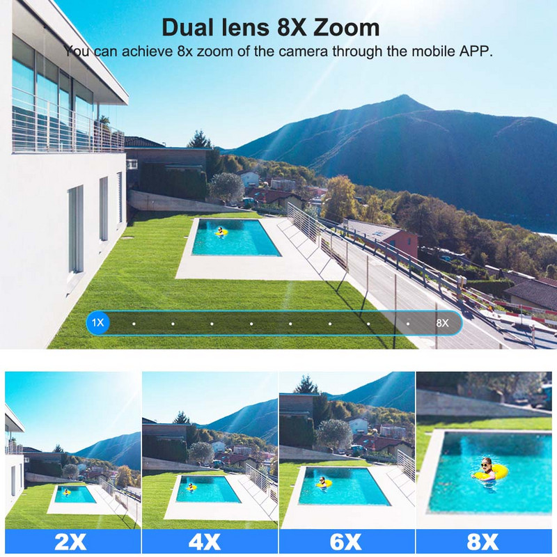 4K žiūroninė IP kamera 8MP WiFi apsaugos kamera su dvigubu objektyvu 8x priartinimas 2K vaizdo stebėjimas HD CCTV AI žmogaus sekimo P2P PTZ kupolas