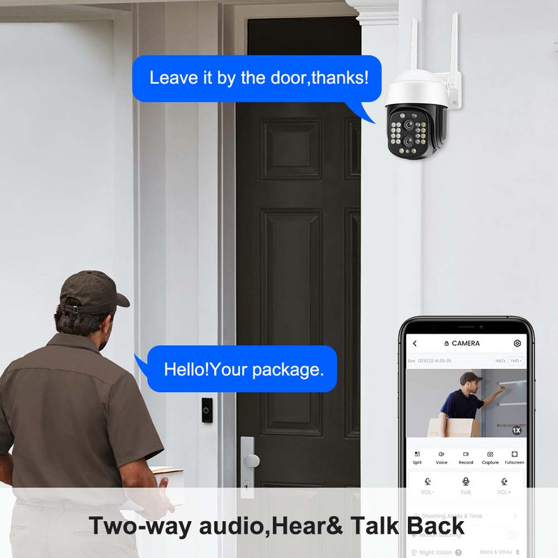 4K žiūroninė IP kamera 8MP WiFi apsaugos kamera su dvigubu objektyvu 8x priartinimas 2K vaizdo stebėjimas HD CCTV AI žmogaus sekimo P2P PTZ kupolas