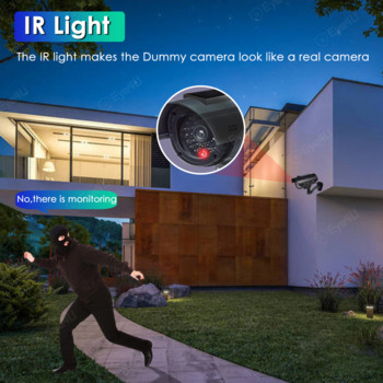 Фалшива камера със слънчева енергия Външен водоустойчив куршум с мигаща LED светлина Симулация Фиктивна камера за сигурност Защита на дома Черен