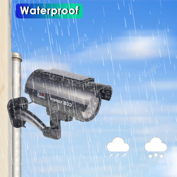 Solar Power Fake Camera Outdoor Waterproof Bullet με αναβοσβήνει LED Προσομοίωση Dummy Camera Security Home Protection Μαύρο