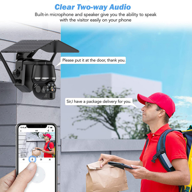 Belaidis belaidis WiFi 4G fotoaparatas, įkraunamas saulės baterijos, maitinamas išmaniųjų namų lauko saugumo apsauga CCTV stebėjimo IP kamera