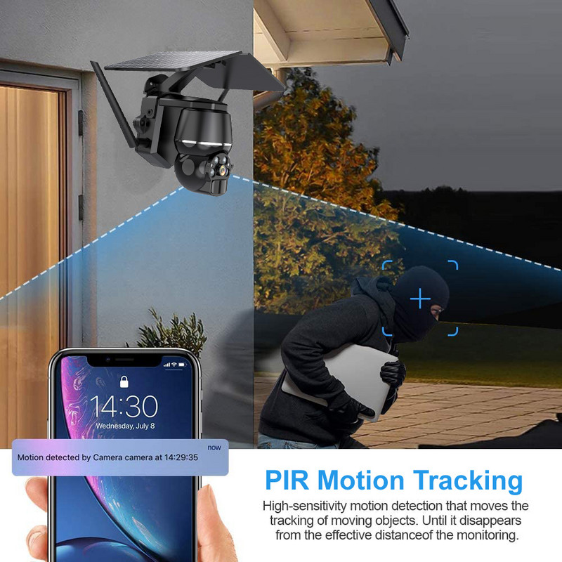 Belaidis belaidis WiFi 4G fotoaparatas, įkraunamas saulės baterijos, maitinamas išmaniųjų namų lauko saugumo apsauga CCTV stebėjimo IP kamera
