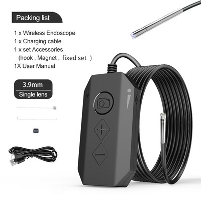 Naujausias 3,9 mm belaidis endoskopas 1080P vandeniui atsparus WiFi boreskopas su reguliuojama LED gyvatės apžiūros kamera, skirta iPhone Android