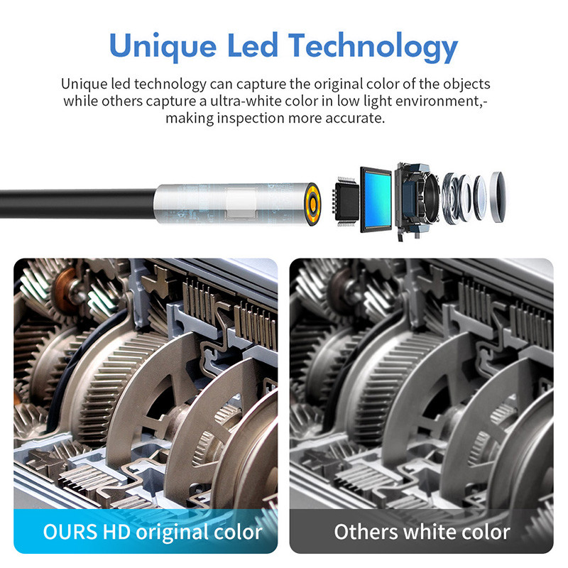 Naujausias 3,9 mm belaidis endoskopas 1080P vandeniui atsparus WiFi boreskopas su reguliuojama LED gyvatės apžiūros kamera, skirta iPhone Android