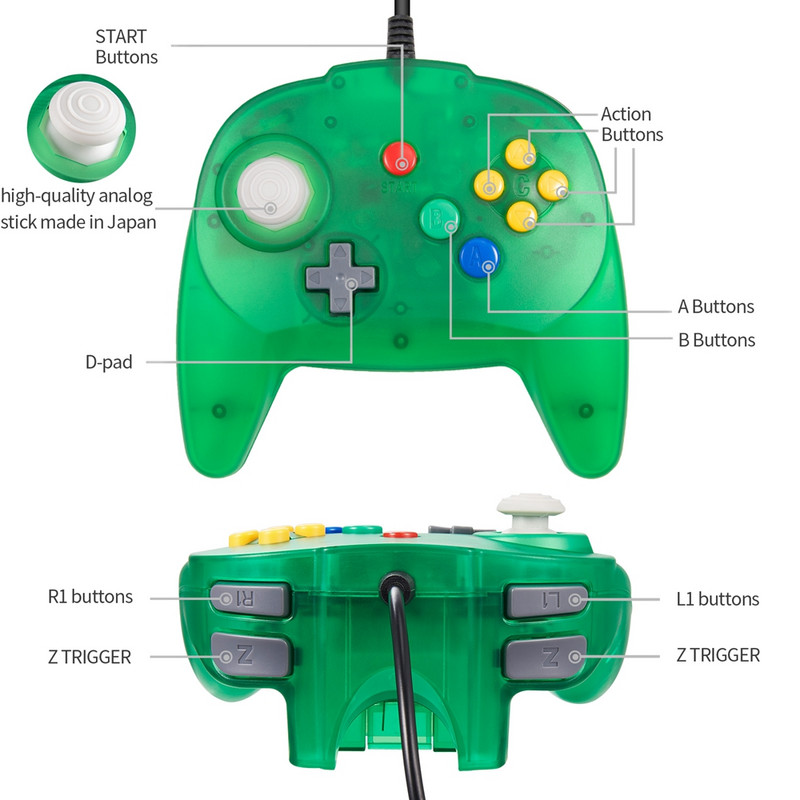 [Versiune USB]Mini controler pentru jocuri clasice N64, Joystick Gamepad cu fir pentru Windows PC Mac Linux Raspberry Pi 4 Switch Console