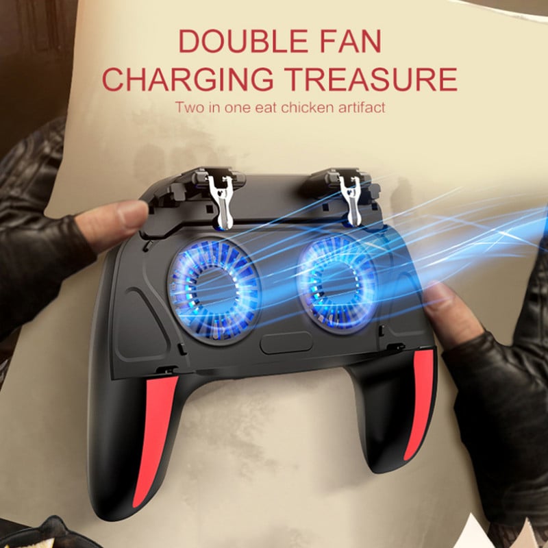 Cooler cu ventilator dublu Gamepad pentru controler de joc PUBG pentru 4,7-6,5 inci H10 telefon mobil Game Shooter Joystick 500mAh Gamepad de răcire