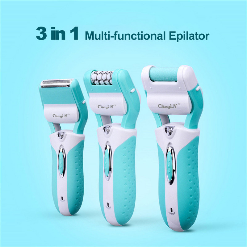 CkeyiN 3 in 1 Moteriškas elektrinis epiliatorius Profesionalus pėdų negyvos odos valiklis veido bikinio plaukelių šalinimas pedikiūro pėdų kirpimo priemonė