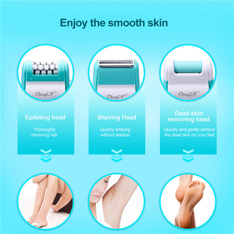 CkeyiN 3 in 1 Moteriškas elektrinis epiliatorius Profesionalus pėdų negyvos odos valiklis veido bikinio plaukelių šalinimas pedikiūro pėdų kirpimo priemonė