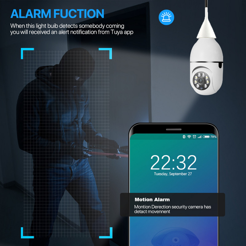 5G Wifi lemputė PTZ kamera 1080P HD Smart E27 lemputės stebėjimo visos spalvos nakties namų apsaugos kamera Automatinis vaizdo kūdikių monitorius