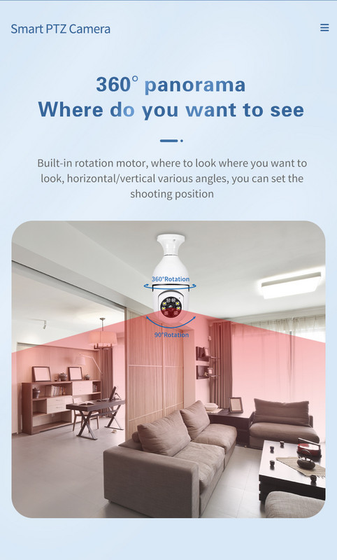 PTZ IP WIFI kameros lemputė 1080P belaidė 360 laipsnių vidinė HD naktinio matymo buitinė apsaugos monitorius namų dviejų garso vaizdo kamera E27