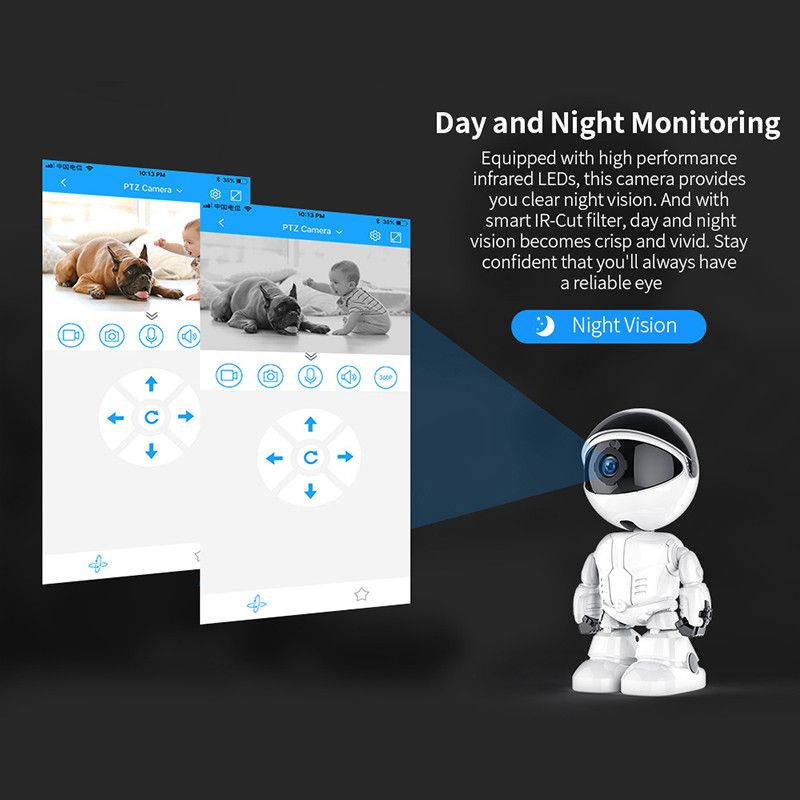 1080P robotas IP kamera WiFi dvipusis garso stebėjimas 360° naktinio matymo apsaugos kamera P2P išmaniojo namo kameros vaizdo stebėjimas