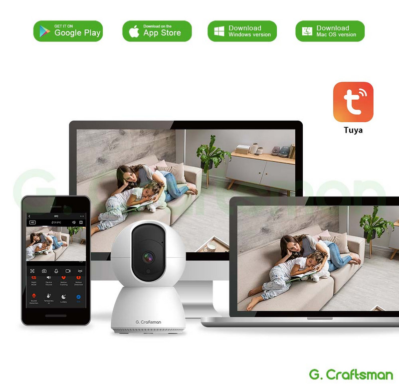 G.Craftsman Baby Monitor Detectare plâns pentru bebeluși Detectare temperaturii Joacă de la distanță Cânte de leagăn încorporat în 6 cântece de leagăn APP TUYA