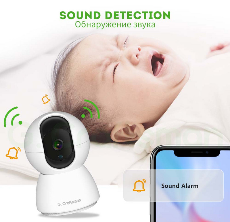 G.Craftsman Baby Monitor Detectare plâns pentru bebeluși Detectare temperaturii Joacă de la distanță Cânte de leagăn încorporat în 6 cântece de leagăn APP TUYA