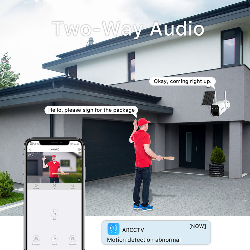 ANRAN 1296P saulės kolektorių baterijos kamera 2.4G Wifi lauko įkraunama baterija PIR apsauga Mirksintis signalizacija Garsas IP66 Atsparus vandeniui