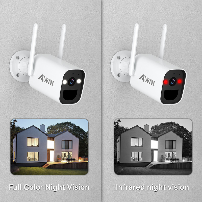 ANRAN 1296P saulės kolektorių baterijos kamera 2.4G Wifi lauko įkraunama baterija PIR apsauga Mirksintis signalizacija Garsas IP66 Atsparus vandeniui