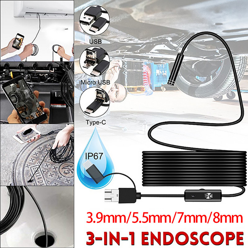 3,9 / 5,5 / 7 / 8 mm automobilio endoskopinis fotoaparatas, USB c endoskopinis vamzdis, boreskopas, elektronika, variklio cilindrai, mini apžiūros kamera, skirta telefonui