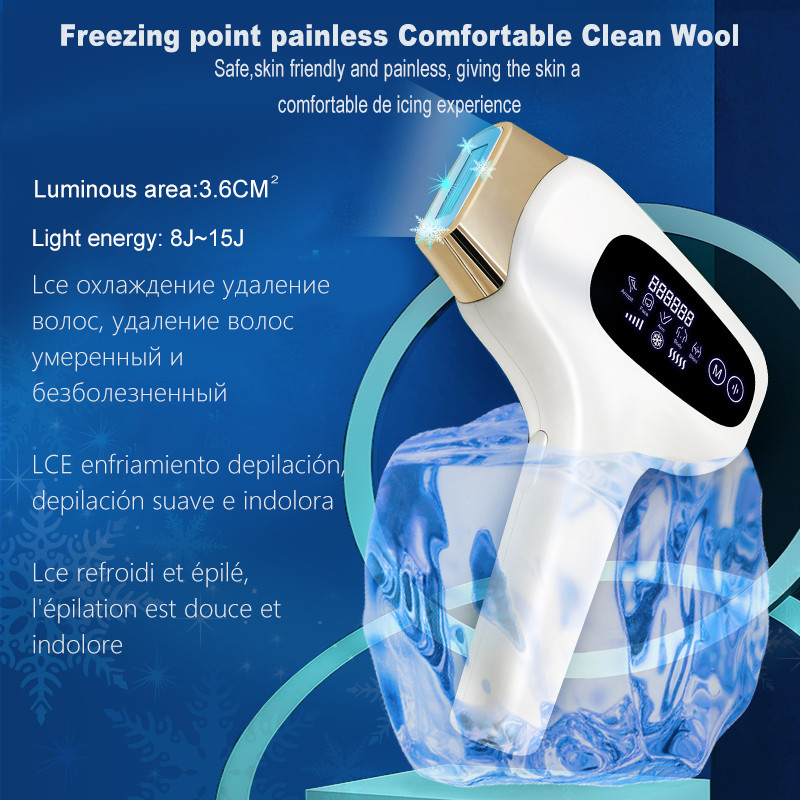 Ipl Ledo lazerinis epiliatorius plaukų šalinimas aušinamasis 8J-15J didelis ekranas 999999 blykstės Namų naudojimui skutimosi fotoepiliatorius