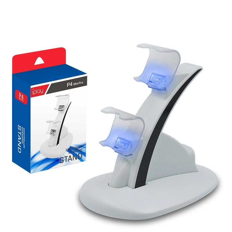 Valdiklio įkroviklio dokas LED Dvigubas USB PS4 įkrovimo stovas, skirtas Sony Playstation 4 PS4 / PS4 Pro / PS4 plonam valdikliui
