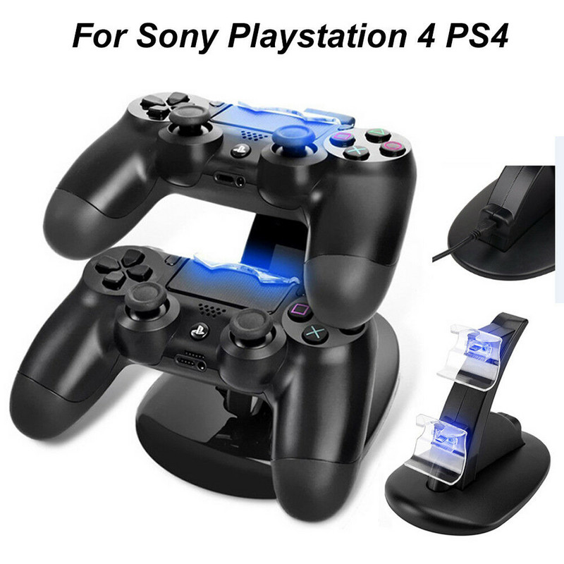 Valdiklio įkroviklio dokas LED Dvigubas USB PS4 įkrovimo stovas, skirtas Sony Playstation 4 PS4 / PS4 Pro / PS4 plonam valdikliui
