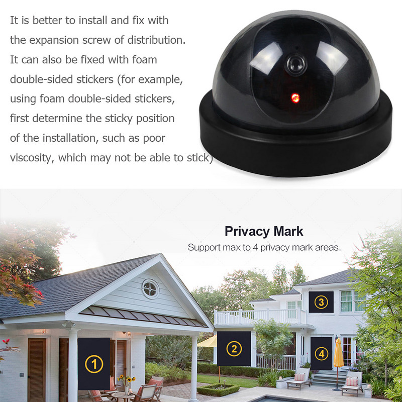 Куполна CCTV фалшива манекенна камера Водоустойчива охранителна камера за наблюдение с мигаща червена LED светлина Външна вътрешна симулационна камера