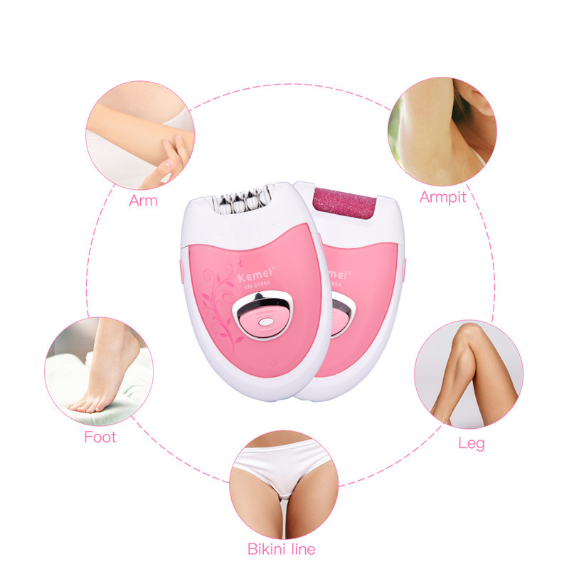 Kemei 2 viename epiliatorius moteriškas šlifavimo pėdų prietaisas elektrinis plaukų šalinimo aparatas bikini žoliapjovė Profesionalios moterų priežiūros priemonės 40D