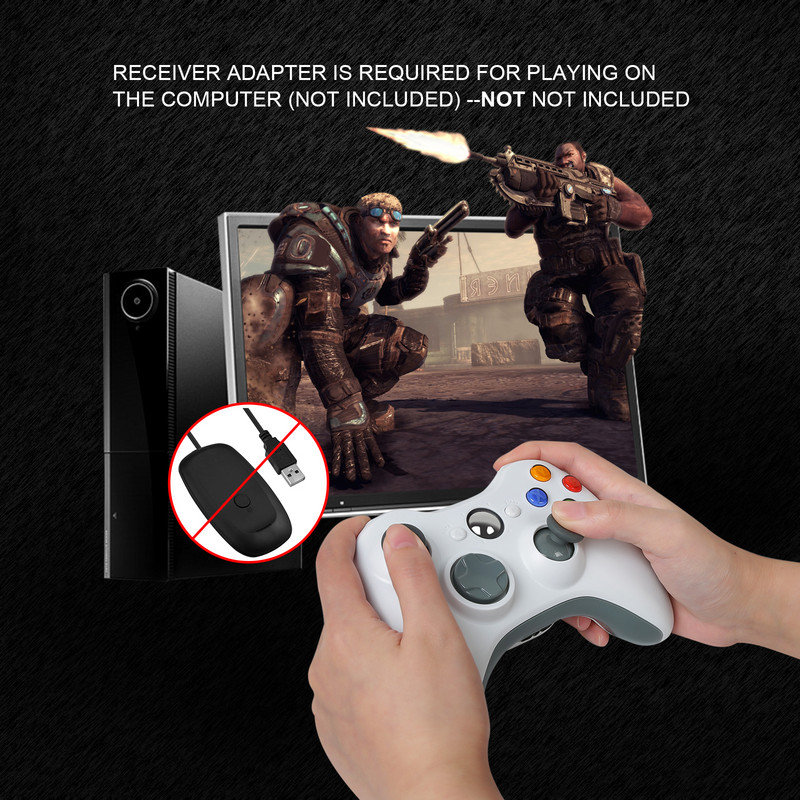 „Xbox 360 Gamepad“ 2.4G belaidis valdiklis su kompiuterio imtuvu, skirtas „Windows 7/8/10“ dvigubos vibracijos vairasvirtės belaidžiam valdikliui