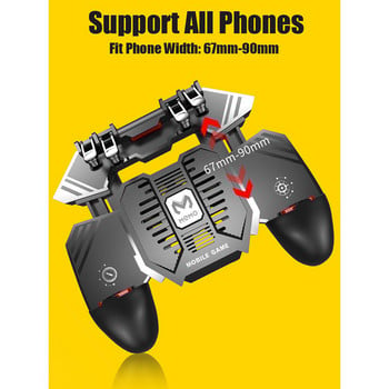 AK77 Pubg Mobile Game Controller 6 пръста с вентилатор Pubg Trigger Gamepad Joystick за Android Ios Game Pad Movil с батерия