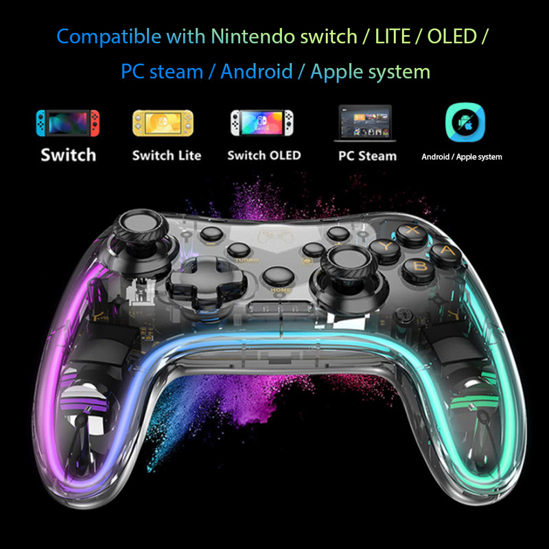 Belaidžiai RGB vaizdo žaidimų žaidimų pultai, skirti „Nintendo Switch Pro“ / „Switch Lite“ / „Switch OLED“ / „Android“ / „IOS“ / „Windows PC“ / „Mobile Controller“