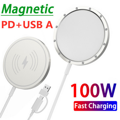 100 W magnētiskā bezvadu lādētāja paliktņa statīvs iPhone 14 13 12 Pro Max Mini Airpods Pro USB A PD ātrās uzlādes stacijas lādētājiem