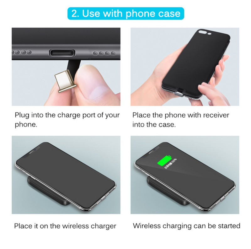 Vezeték nélküli töltő vevő Vezeték nélküli töltőadapter C típusú MicroUSB Lightning támogatás iPhone Android telefon vezeték nélküli töltéshez