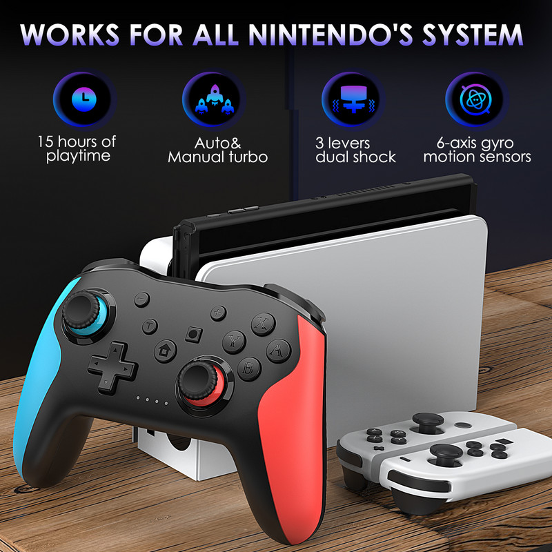 Belaidis „Bluetooth“ žaidimų pultelis, skirtas „Nintendo Switch“ / „Switch Lite“ Integruotas 600 mAh baterijos Pro žaidimų valdiklis, skirtas jungiklio priedams