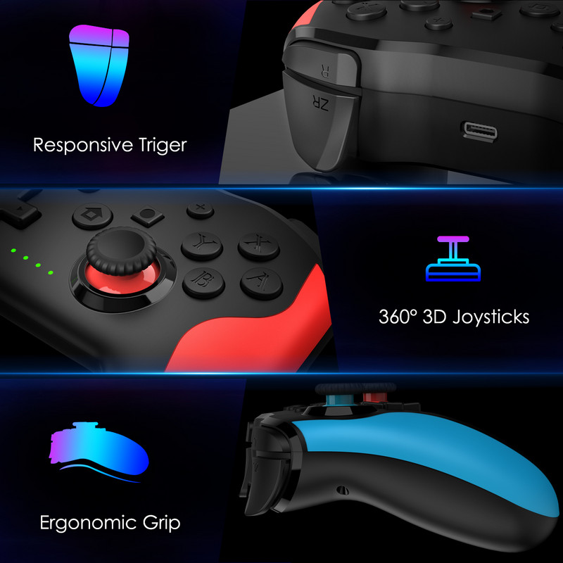 Belaidis „Bluetooth“ žaidimų pultelis, skirtas „Nintendo Switch“ / „Switch Lite“ Integruotas 600 mAh baterijos Pro žaidimų valdiklis, skirtas jungiklio priedams