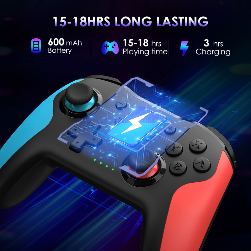 Belaidis „Bluetooth“ žaidimų pultelis, skirtas „Nintendo Switch“ / „Switch Lite“ Integruotas 600 mAh baterijos Pro žaidimų valdiklis, skirtas jungiklio priedams